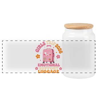 Girls Trip 2026 Emotional Support Luggage Saying - Panoramic Cookie Jar with Wooden Lid - white - Front