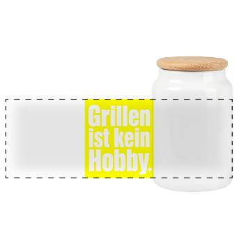 Grill Spruch Geschenk für Männer und Papa Grillfan - Panorama Keksdose mit Holzdeckel - Weiß - Vorne