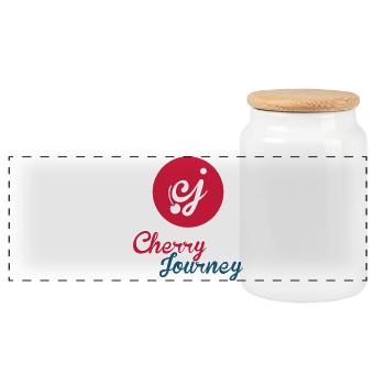 Conception du logo Cherry Journey Cherries - Boîte à biscuits avec couvercle en bois - blanc - Devant