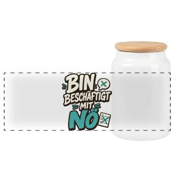 BIN BESCHÄFTIGT MIT NÖ - Panorama Keksdose mit Holzdeckel - Weiß - Vorne