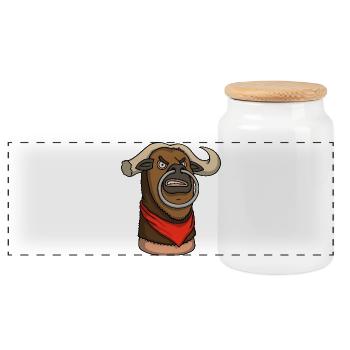 Toro – Cartoon Thumb Character - Panorama Keksdose mit Holzdeckel - Weiß - Vorne