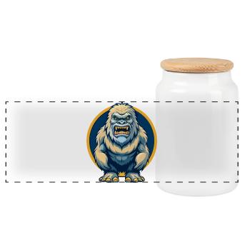 Yeti Kawaii Maskottchen-Cartoon-Charakter-Clipart-Logo - Panorama Keksdose mit Holzdeckel - Weiß - Vorne