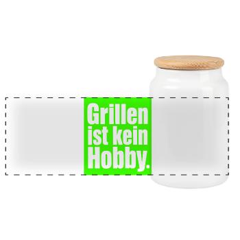 BBQ Spruch Geschenk für Männer & Papa Grillfans - Panorama Keksdose mit Holzdeckel - Weiß - Vorne