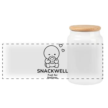 Snackwell – Fuel for Feelings | Cozy Snack Mood - Panorama Keksdose mit Holzdeckel - Weiß - Vorne