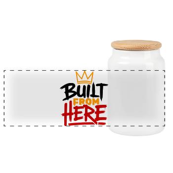 Construction From Here : Expression de fierté et d’authenticité - Boîte à biscuits avec couvercle en bois - blanc - Devant