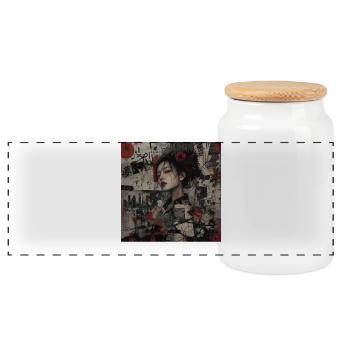 Japanische Kunst Collage Street Art Motiv - Panorama Keksdose mit Holzdeckel - Weiß - Vorne