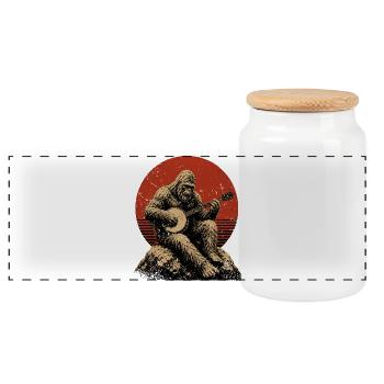Sasquatch-Bigfoot Banjo Player Banjo - Panoramic Cookie Jar with Wooden Lid - white - Front
