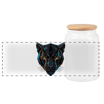 Geometrischer Panther - Panorama Keksdose mit Holzdeckel - Weiß - Vorne