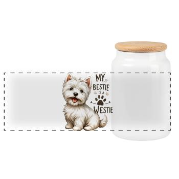 Westie Bestie Design du mignon West Highland Terrier - Boîte à biscuits avec couvercle en bois - blanc - Devant