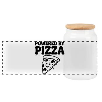 Propulsé par Pizza Lustiger Pizza Spruch - Boîte à biscuits avec couvercle en bois - blanc - Devant