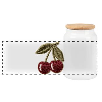 Motif d’écusson brodeur de cerises - Boîte à biscuits avec couvercle en bois - blanc - Devant