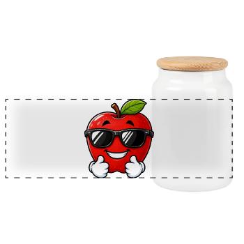 Süßer Kawaii Apfel mit Daumen hoch - Panorama Keksdose mit Holzdeckel - Weiß - Vorne