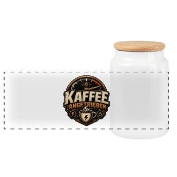 Kaffee angetrieben - Kaffee T-Shirt - Panorama Keksdose mit Holzdeckel - Weiß - Vorne