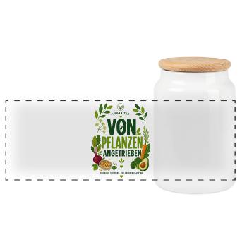 Von Pflanzen angetrieben - Veganes T-Shirt  - Panorama Keksdose mit Holzdeckel - Weiß - Vorne