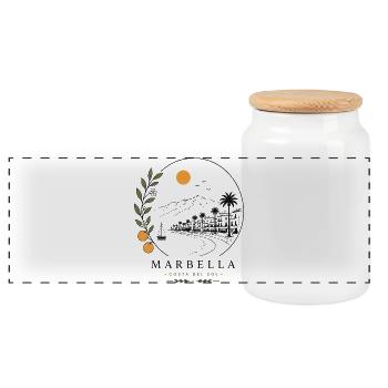 Marbella Küstenstimmung - Panorama Keksdose mit Holzdeckel - Weiß - Vorne