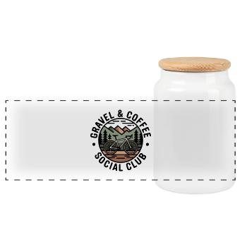 Gravel & Coffee Club - Panorama Keksdose mit Holzdeckel - Weiß - Vorne