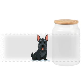 Kleiner Scottish Terrier (Comic) - Panorama Keksdose mit Holzdeckel - Weiß - Vorne