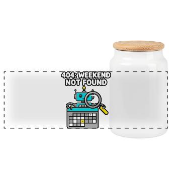 404 Weekend Not Found Roboter - Panorama Keksdose mit Holzdeckel - Weiß - Vorne