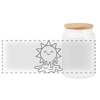 It's so hot... the sun melts to color - Panoramic Cookie Jar with Wooden Lid - white - Front