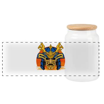 Golden Mask Samurai-Wappen - Panorama Keksdose mit Holzdeckel - Weiß - Vorne