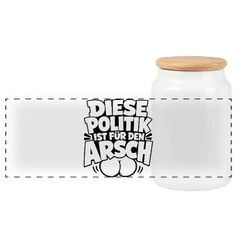 Diese Politik ist für den Arsch - Panorama Keksdose mit Holzdeckel - Weiß - Vorne