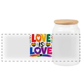 Love Is Love LGBTQ Statement Regenbogen Motiv CSD - Panorama Keksdose mit Holzdeckel - Weiß - Vorne