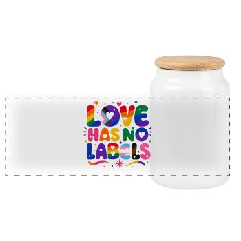 Love Has No Labels Regenbogen Pride Spruch - Panorama Keksdose mit Holzdeckel - Weiß - Vorne