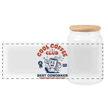 Coffee Club Kaffeeliebhaber-Kollegen-Geschenk - Panorama Keksdose mit Holzdeckel - Weiß - Vorne