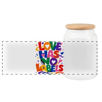 Love Has No Labels Spruch für Gay & Queer Fans - Panorama Keksdose mit Holzdeckel - Weiß - Vorne