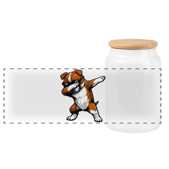 Dabbing Staffordshire Bull Terrier - Panorama Keksdose mit Holzdeckel - Weiß - Vorne