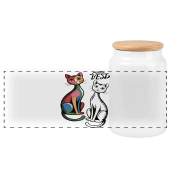 Katzenduo Pop Art  - Panorama Keksdose mit Holzdeckel - Weiß - Vorne