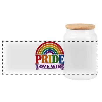 Pride Love Wins Regenbogen Vintage T-Shirt Sticker - Panorama Keksdose mit Holzdeckel - Weiß - Vorne