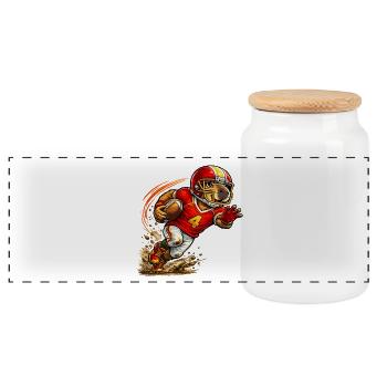 Cute Capybara Playing American Football - Panoramic Cookie Jar with Wooden Lid - white - Front