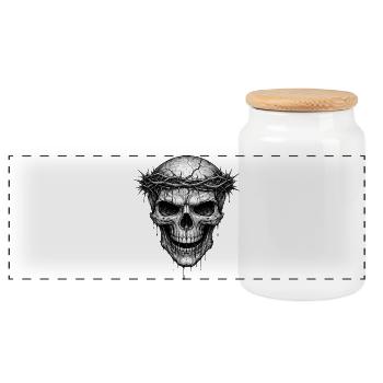 Thorn Crown Skull Gothic Horror Graphic - Panoramic Cookie Jar with Wooden Lid - white - Front