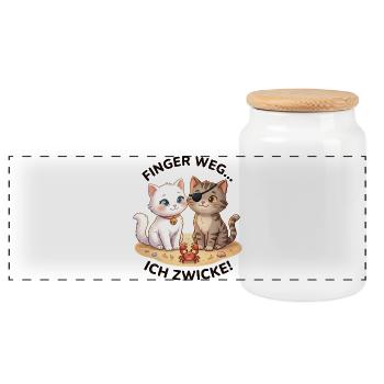 Katzen Strand Krabbe Spruch - Panorama Keksdose mit Holzdeckel - Weiß - Vorne