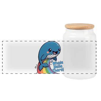 Rainbow Whale Hello There - Panoramic Cookie Jar with Wooden Lid - white - Front