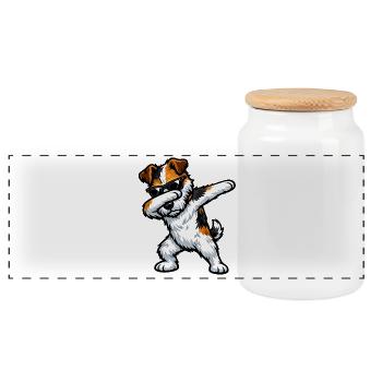 Dabbing Fox Terrier im Comic Stil - Panorama Keksdose mit Holzdeckel - Weiß - Vorne