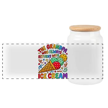 Opa Bringt Immer Eiscreme - Panoramic Cookie Jar with Wooden Lid - white - Front