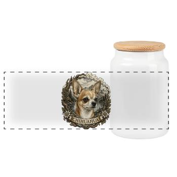 Chihuahua im Vintage Stil mit Berglandschaft - Panorama Keksdose mit Holzdeckel - Weiß - Vorne