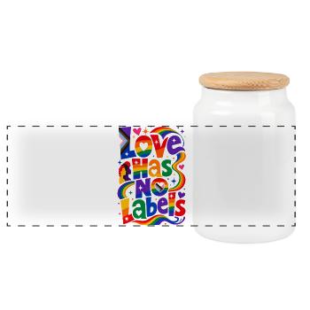Love Has No Labels Saying for Gays & Lesbians - Panoramic Cookie Jar with Wooden Lid - white - Front