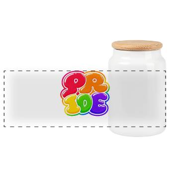Pride Bubble Regenbogen CSD Shirt Sticker  - Panorama Keksdose mit Holzdeckel - Weiß - Vorne