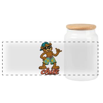Cooler Sommer Bär im Beach Look - Panorama Keksdose mit Holzdeckel - Weiß - Vorne