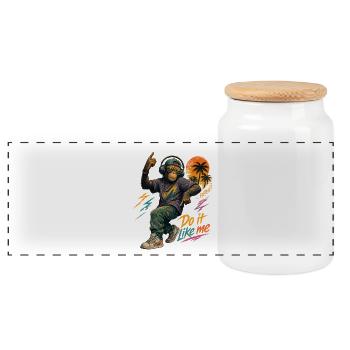 Cool Hip-Hop Monkey with Headphones – Do It Like Me - Panoramic Cookie Jar with Wooden Lid - white - Front