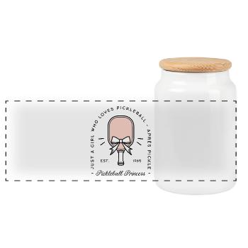 Just a girl who loves pickleball girly aesthetic - Panoramic Cookie Jar with Wooden Lid - white - Front