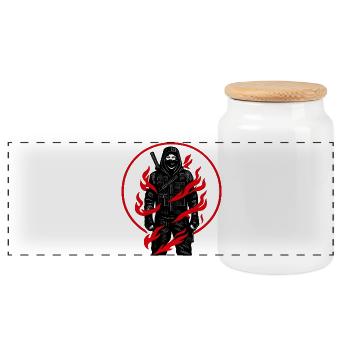 Flame Knight in the Shadows - Panoramic Cookie Jar with Wooden Lid - white - Front