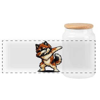Dabbing Eurasier in Comic Style - Panoramic Cookie Jar with Wooden Lid - white - Front
