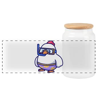 Diving Chick in Snorkel Gear - Panoramic Cookie Jar with Wooden Lid - white - Front