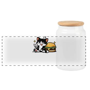 Sleepy Rebel Cat – Nope I’m Napping - Panoramic Cookie Jar with Wooden Lid - white - Front