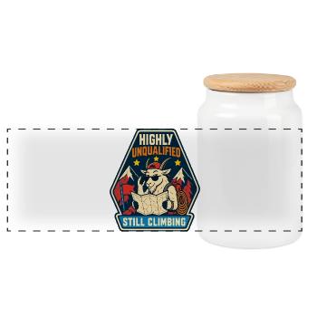 Highly Unqualified Still Climbing Goat - Panoramic Cookie Jar with Wooden Lid - white - Front