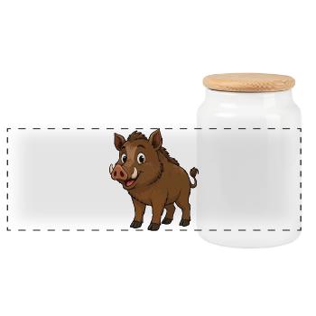 Happy Wild Boar Cartoon - Panoramic Cookie Jar with Wooden Lid - white - Front